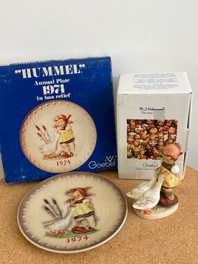 Vintage Goebel HUMMEL Annual Plate ©1974 and matching Goose Girl Figurine ©1994